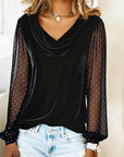 Lunavessia - Elegant bluse med draperet krave og transparente ærmer