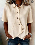 Aurelyth - Asymmetrisk damebluse med knapper og elegant struktureret krave