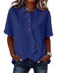 Aurelyth - Asymmetrisk damebluse med knapper og elegant struktureret krave