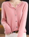 Elyse - Cardigan til kvinder i 100% ren merinould med rund hals, kashmirsweater