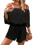 Ivoriah - Kort jumpsuit til damer med bare skuldre og bladprint