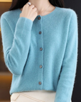 Elyse - Cardigan til kvinder i 100% ren merinould med rund hals, kashmirsweater