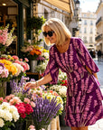 Elyvane - Halvlang kjole til damer med blomsterprint og slidsede ærmer