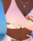 Bikini med kontrastfarvet blomstermønster – delt design