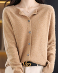 Elyse - Cardigan til kvinder i 100% ren merinould med rund hals, kashmirsweater