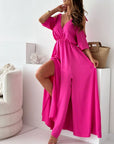 Havessira - Elegant maxikjole med off-shoulder og V-hals