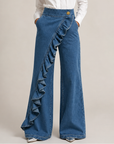 Izzavelle - Vide denimbukser til kvinder med asymmetrisk flæse i elegant culotte-stil
