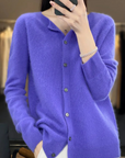 Elyse - Cardigan til kvinder i 100% ren merinould med rund hals, kashmirsweater