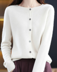 Elyse - Cardigan til kvinder i 100% ren merinould med rund hals, kashmirsweater