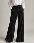 Izzavelle - Vide denimbukser til kvinder med asymmetrisk flæse i elegant culotte-stil