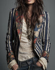 Avenorix - Stribet boheme-blazer til damer med vintage blomsterprint