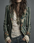 Avenorix - Stribet boheme-blazer til damer med vintage blomsterprint