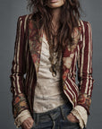 Avenorix - Stribet boheme-blazer til damer med vintage blomsterprint