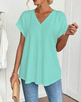 Estella - Ensfarvet T-shirt med korte ærmer og patchwork
