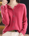 Elyse - Cardigan til kvinder i 100% ren merinould med rund hals, kashmirsweater