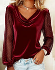 Lunavessia - Elegant bluse med draperet krave og transparente ærmer