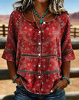 Liorissa - Vintagebluse til kvinder med etnisk print og knapper
