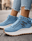Jasmyra - Plateausneakers til damer i blå denim i moderne chunky stil