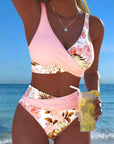 Bikini med kontrastfarvet blomstermønster – delt design