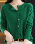 Elyse - Cardigan til kvinder i 100% ren merinould med rund hals, kashmirsweater