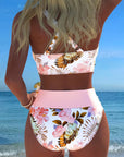 Bikini med kontrastfarvet blomstermønster – delt design