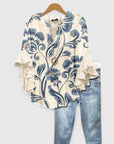 Myravelle - Damebluse med boheme-print og elegante flæseærmer