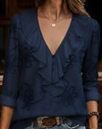 Myrella - Vintagebluse med flæser og blomsterbroderi
