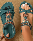 Hovira - Behagelige flade bohemesandaler i Ibiza chic-stil