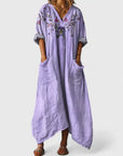 Grazelle - Lang flydende kjole med print i elegant boheme-stil