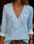 Myrella - Vintagebluse med flæser og blomsterbroderi