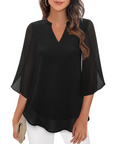 Ozyra - Flydende chiffonbluse med elegant V-hals