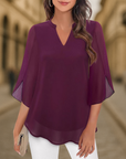 Ozyra - Flydende chiffonbluse med elegant V-hals