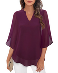 Ozyra - Flydende chiffonbluse med elegant V-hals
