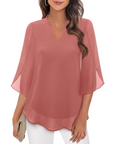 Ozyra - Flydende chiffonbluse med elegant V-hals