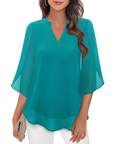 Ozyra - Flydende chiffonbluse med elegant V-hals