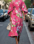 Havirelle - Elegant blomstret midikjole til damer med flydende ærmer og kunstnerisk print
