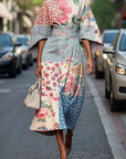 Havirelle - Elegant blomstret midikjole til damer med flydende ærmer og kunstnerisk print