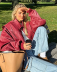 Faye - Oversized læderjakke