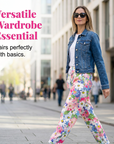 Marovelle - Feminine blomstrede bukser med justerbar talje og lommer