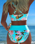 Bikini med kontrastfarvet blomstermønster – delt design