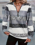 Brisalyne - Stribet afslappet sweater med lynlås