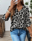 Astoria - Bluse med halvlange ærmer i stort leopardprint