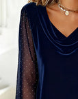 Lunavessia - Elegant bluse med draperet krave og transparente ærmer