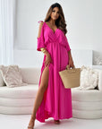 Havessira - Elegant maxikjole med off-shoulder og V-hals