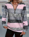 Brisalyne - Stribet afslappet sweater med lynlås