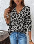 Astoria - Bluse med halvlange ærmer i stort leopardprint