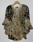 Faylissora – Elegant løs bluse med V-hals og kunstnerisk print