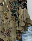 Faylissora – Elegant løs bluse med V-hals og kunstnerisk print