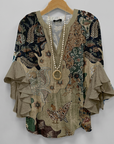 Faylissora – Elegant løs bluse med V-hals og kunstnerisk print