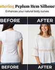 Evarielle - Damebluse med blonder og peplum med flæseærmer
